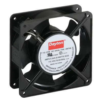 Dayton Axial Fan: 115 cfm Airflow @ 0.000 in SP, 4 11/16 in Ht, 1 1/2 in Dp, Terminals - Standard Square Axial Fans
