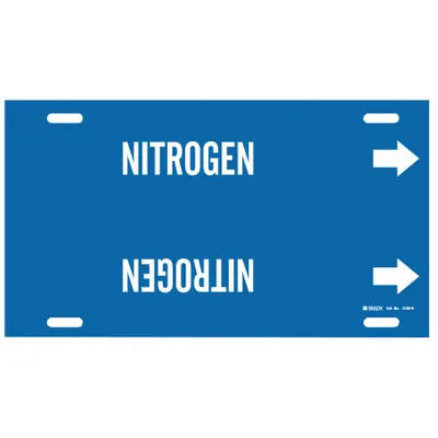 BRADY Pipe Marker: Nitrogen, Blue, White, Fits 10 to 15 in Pipe O.D., 1 Pipe Markers - Nitrogen Strap-On Pipe Markers