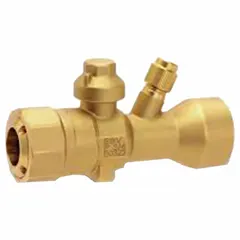 3/8" male push-to-connect refrigeration ball valve with access port, no relief port. Rated 870 psi, A2L compatible. Used to isolate refrigerant flow in HVACR systems for servicing or repairs.