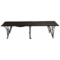 This folding cot provides a portable sleeping surface for emergency shelters, camping, and temporary accommodations. It measures 79 inches in overall length and 29 inches in overall width, folding to a compact 8-inch width for storage. The included carry bag simplifies transport and storage