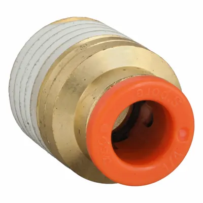 SMC Push-Fit Adapter Fitting: 1/4 in OD x 1/4 in Pipe Size, Push-to-Connect x MNPT - Polybutylene & Brass Tube Fittings
