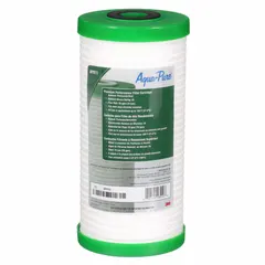 Solid water filter cartridge with polypropylene filter media. Rated for 20 gpm flow. Overall height 9 3/4 inches. Used for sediment filtration in industrial and commercial water systems to protect downstream equipment.