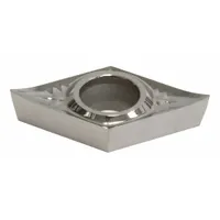 Diamond indexable turning insert for finishing and semi-finishing operations on non-ferrous materials, plastics, and composites. Used on CNC lathes to achieve high surface quality and dimensional accuracy