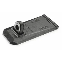 This ABUS conventional hasp is made of cast iron and measures 7 inches in height, 7 1/16 inches in length, and 3 1/16 inches in width. It is used for securing gates, cabinets, and industrial enclosures.