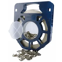 This 201 stainless steel strapping is used for bundling, clamping, and securing industrial loads such as pipes, hoses, and cables. Gray finish with a break strength of 1,500 lb. Suitable for demanding environments requiring corrosion resistance.