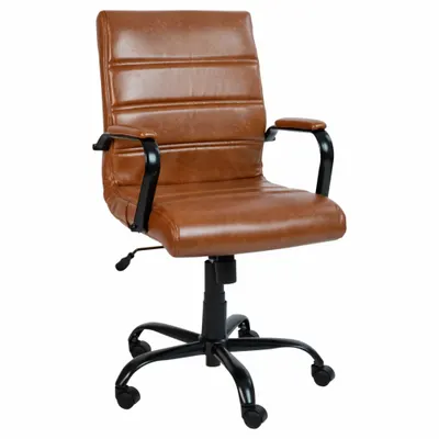 FLASH FURNITURE Office Chair: Whitney, Brown, Faux Leather Material, 19 1/2 in Back Ht - Fixed-Arm Office Chairs