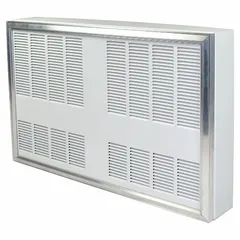 Fan-forced electric cabinet wall heater for surface mounting. Delivers 6000 W at 240V AC, single-phase, with 350 cfm airflow. Suitable for heating commercial and industrial spaces such as warehouses and workshops.
