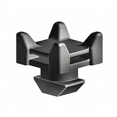This cable routing block is made of polyamide with an unfinished black finish. It measures 11 mm x 22 mm x 22 mm and is compatible with Fath and 20 Series framing systems. Used to organize and route cables along structural profiles in industrial automation and machine-building applications. Fasteners are not included.