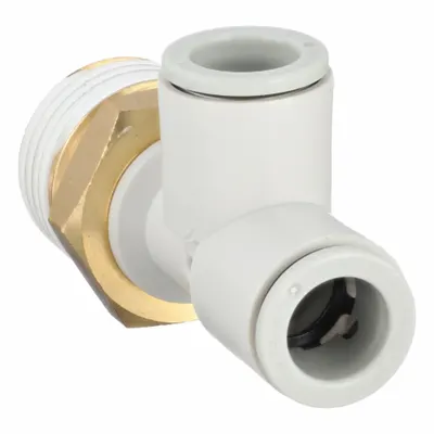SMC KQ2Y10-04AS Push-Fit Tee Fitting, 1/2 in Pipe x 10 mm OD x 10 mm OD, White - Polybutylene & Brass Tube Fittings