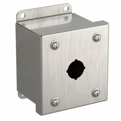 HAMMOND Push Button Enclosure: 22mm, 1 Holes, 316 Stainless Steel - Enclosures for 22mm Operators