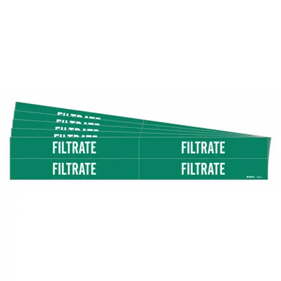BRADY Pipe Marker: Filtrate, Green, White, Fits 3/4 to 2 3/8 in Pipe O.D., 4 Pipe Markers - Filtrate Adhesive Pipe Markers