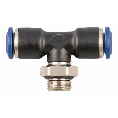 AIGNEP USA Push-Fit Tee Fitting: 5/16 in OD x 5/16 in OD x 3/8 in Pipe Size, Nylon - Nylon & Nickel-Plated Brass Tube Fittings