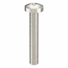 This pan head machine screw features an M8x1.25 thread, 50 mm length, and is made from 316 stainless steel with a plain finish. It has a Phillips drive with #4 drive size. Commonly used for general assembly, panel mounting, and securing components in applications requiring corrosion resistance.