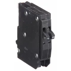 Single-pole plug-in miniature circuit breaker rated 15/20 A at 120/240V AC, single phase, with a maximum interrupting rating of 10kA at 120/240V AC. Designed for overcurrent protection in branch circuits, it is compatible with QO Load Centers and NQ Panelboards.