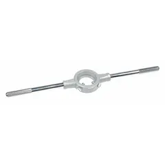This die stock is designed to hold dies for cutting external threads on pipes or bolts. It accepts 1-1/2 inch dies and is compatible with Westward models 1PZ33, 1PZ34, 1PZ35, 1PZ37, and 1PZ38. Manufacturer part number 318-2150.