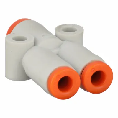 SMC Push-Fit Wye Fitting: 1/8 in OD x 1/8 in OD x 5/32 in OD Size, Polybutylene Terephthalate - Polybutylene & Brass Tube Fittings