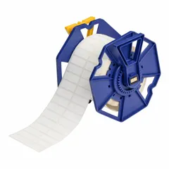 Acrylic permanent adhesive label roll with inkjet print-receptive material. Contains 1000 precut labels sized 1/2 in x 1 1/2 in. Designed for use with J7300 printer series. Suitable for industrial identification and safety signage applications.