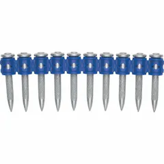 Pack of 100 pins for powder-actuated tools. Features an 8 mm head diameter and 5/32 in shank diameter. Used for fastening materials to concrete, steel, or masonry in construction and industrial applications.