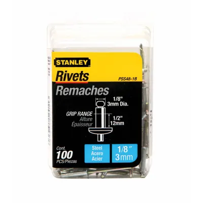 STANLEY Blind Rivet,1/8 in dia,PK100: Inch, 1/2 in Body Lg, 0.125 in Shank Dia - Domed-Head Blind Rivets