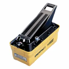 Air-operated hydraulic workholding pump unit delivering up to 5000 psi. Features a 116 cu in reservoir capacity and a 3-way valve with retract function. Configured for foot operation. Suitable for powering hydraulic cylinders, vises, or work supports in industrial clamping and fixture applications.