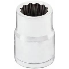 This 3/8" drive hand socket features a 3/8" SAE 12-point configuration and a chrome finish. With an overall length of 1 inch, it is used for tightening or loosening fasteners in general maintenance and repair tasks.