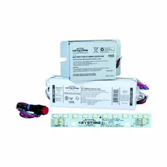 Linear emergency driver with integrated LED array retrofit, delivering 500 lumens. Operates on 120 to 277V AC input and uses a Lithium Iron Phosphate battery. Converts standard linear LED fixtures into emergency backup units for egress lighting in commercial and industrial settings.