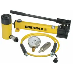 Hydraulic ram and pump set consisting of the RC254 cylinder and P392 pump. The cylinder has a 25-ton nominal capacity with a 4-inch stroke. Used for lifting, pressing, and maintenance tasks requiring controlled hydraulic force.