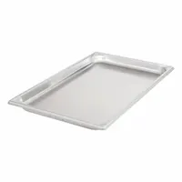 Rectangular steam table pan with 22 ga gauge and 3.9 qt capacity. NSF certified for food contact. Used in commercial steam tables for holding and serving hot food in cafeterias, buffets, and catering operations