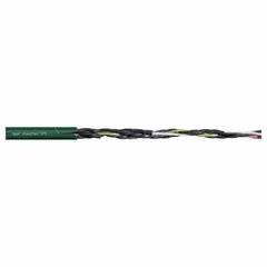 This continuous flexing control cable from the Chainflex CF5 series features 15 conductors of single copper wire with a PVC jacket rated at 600 V. It is UV/sunlight resistant and meets VW-1 flame-retardant standards. Minimum bend radius factors are 4 x OD for fixed installation, 5 x OD for flexible use, and 6.8 x OD for e-chain applications. Sold by the foot, it does not include a ground conductor.