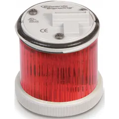 Red multimode light module from the 200 Class series, operating at 24V DC with a 48 mm overall diameter. Provides flashing and steady light modes for visual signaling in industrial environments such as factories and process plants.