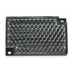The OMRON E39-R1 is a rectangular flat reflector made of acrylic, measuring 60 mm x 40 mm. It is non-polarized and designed for use with retroreflective sensors in industrial automation applications such as object detection on conveyor systems and packaging lines.