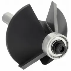 This carbide-tipped chamfer profile router bit creates beveled edges on wood, plastic, and composite materials. With a 1-1/4 in cutter diameter and 2 flutes, it is suited for edge profiling and deburring in woodworking and cabinetry applications.