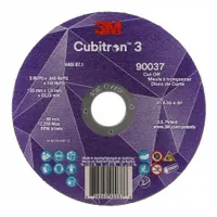 This cut-off wheel is designed for cutting carbon and stainless steel. It features a ceramic grain in 60 grit and a Type 27 shape. The wheel measures 6 inches in diameter, 0.045 inches in thickness, with a 7/8-inch arbor hole. It is part of the Cubitron 3 series