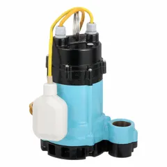 This submersible sump pump is rated for high-temperature fluids, making it suitable for handling hot water or condensate in sump pits, basements, and crawl spaces. It operates on 115V AC, delivers 65 gpm at 10 feet of head, and features an integral tether float switch for automatic operation. The 1 1/2 in FNPT discharge allows for standard piping connections.