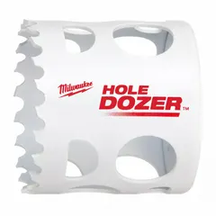 This 2-inch diameter bi-metal hole saw features 3.5 teeth per inch and a maximum cutting depth of 1-5/8 inches. Designed for cutting wood, metal, and plastic, it is suitable for creating clean holes in electrical, plumbing, and HVAC applications. Sold without arbor.