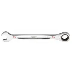 Chrome vanadium steel wrench with chrome finish. 12-point ratcheting box end for faster fastener engagement without repositioning. Standard length, 5/8 in head size. Suitable for general fastening tasks in assembly, maintenance, and repair.