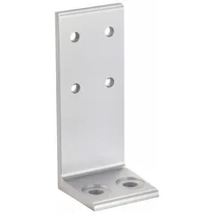 This anodized aluminum floor bracket provides a stationary mounting point for single 30 Series extrusion profiles. Measuring 57 mm x 57 mm x 140 mm, it is a non-adjustable, metric component used to secure structural frames, workstations, or machinery bases. Fasteners are not included.