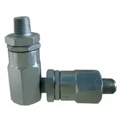 Steel swivel with 1/2 in UNF connection for fluid and pneumatic systems. Provides 360-degree rotation to reduce hose twisting and stress at connection points.