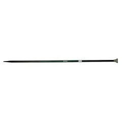 Steel digging bar with a point end for ground penetration. Bar diameter is 1 in, bar width and end width are 1 1/4 in. Black handle. Used for breaking up hard soil, concrete, and asphalt in construction and landscaping, as well as for trenching, post-hole digging, and demolition tasks.