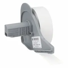 Continuous label roll for industrial identification and asset tracking. White vinyl material, 1/2 in width by 50 ft length. Compatible with BMP71 printer series for printing wire, cable, and component markers.