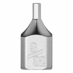 This hex bit socket features a 1/4 in drive size and a 3/32 in hex tip, with an overall length of 51/64 in. Designed for SAE fasteners, it is used for driving hex screws in assembly, maintenance, and repair tasks on machinery and equipment.