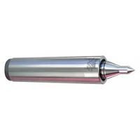 Spring-loaded live center with MT4 shank taper, 0.63-inch point diameter, and 1.23-inch head diameter. Designed for use in CNC lathes and grinding machines to support workpieces during turning operations, compensating for thermal expansion to maintain accuracy