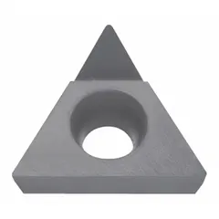 Triangle (T) indexable turning insert with PCD (polycrystalline diamond) grade. Used for high-speed finishing of non-ferrous materials such as aluminum alloys, composites, and plastics in precision machining operations.