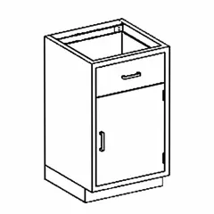 This BLICKMAN base cabinet is constructed of stainless steel and designed for wall mounting. It features one door and measures 24 1/8 inches wide, 22 inches deep, and 35 1/4 inches high. Suitable for storage in laboratories, commercial kitchens, and industrial settings where corrosion resistance and hygiene are required.