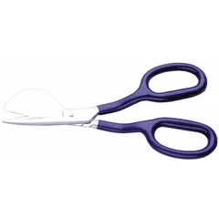 Straight, pointed steel blade with blue finish. 7-inch overall length. Plastic handles. Suitable for cutting carpet and heavy fabric in flooring and upholstery applications.