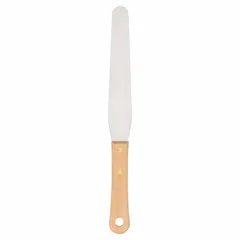 This spreading tool features a stainless steel blade with a tapered shape and a hardwood handle. It is designed for applying and smoothing compounds, adhesives, and fillers in industrial maintenance and construction settings. The corrosion-resistant blade suits wet or chemical environments.