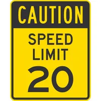 Aluminum speed limit sign with nominal size 24 in x 30 in and 0.080 in thickness. Features High-Intensity Prismatic retroreflective grade for visibility. Used to regulate traffic speed in zones such as school areas, parking lots, and residential streets
