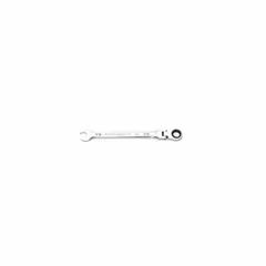 Alloy steel construction with full polish chrome finish. Standard-length combination wrench with 12-point ratcheting box end for 360-degree swing arc. 7/16 in head size. Used for tightening and loosening fasteners in mechanical assembly and maintenance tasks.