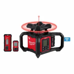 This rotary laser level kit provides horizontal and vertical beam alignment with electronic self-leveling. It features a red beam, two dots, and a range of 4,000 ft with receiver. Accuracy is 1/16 in at 100 ft horizontally. Powered by an 18V lithium-ion battery, it is ONE-KEY compatible and includes a remote control. Suitable for construction layout, grading, and interior leveling tasks.