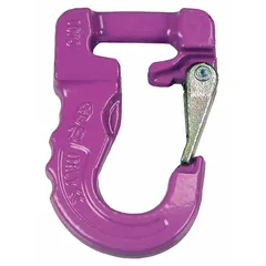 Alloy steel sling hook with a purple finish and 1-1/8 in material thickness. Used for connecting slings to loads in industrial rigging and material handling applications. No visual indicator markings.